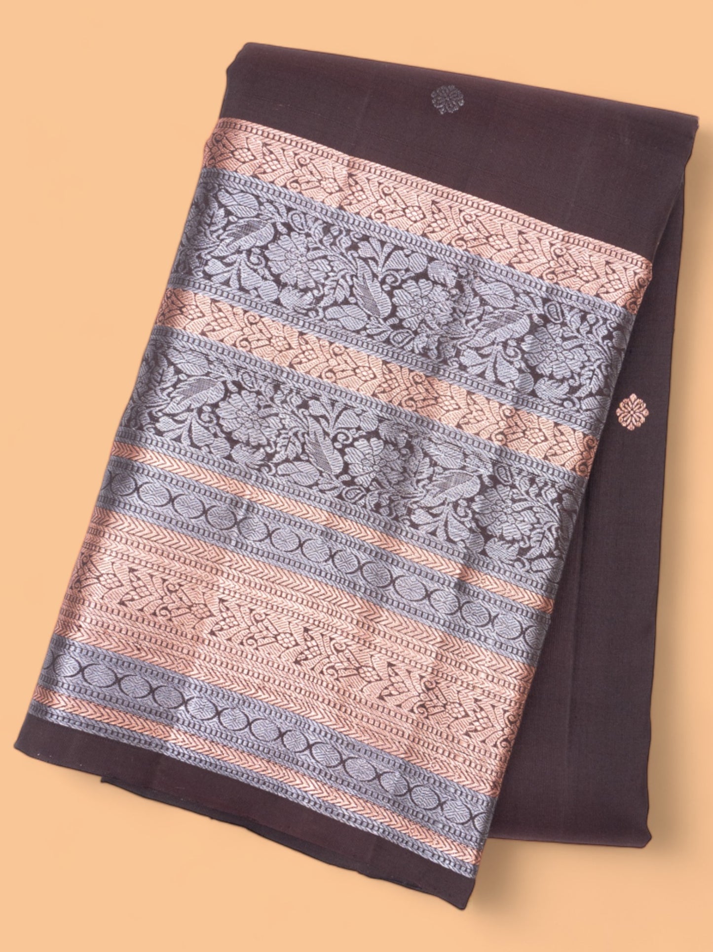 Kanchipuram Silk Butta Brown Saree