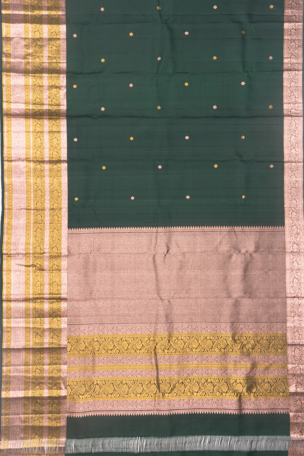 Kanchipuram Silk Butta Bottle Green Saree