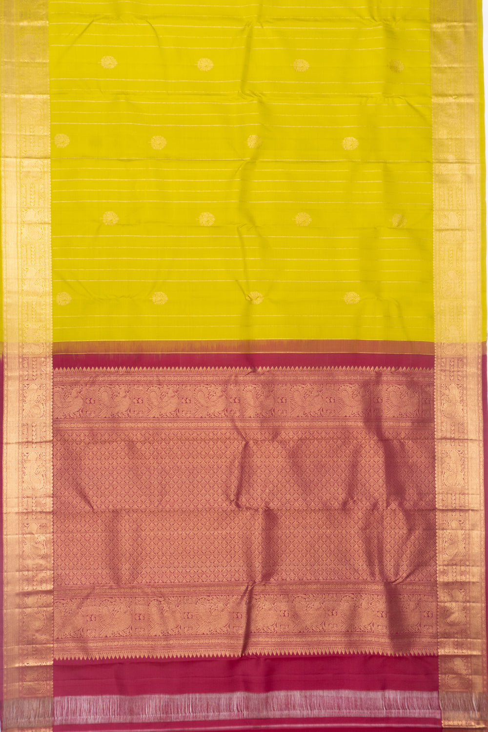 Kanchipuram Silk Vertical Lines And Butta Green Saree