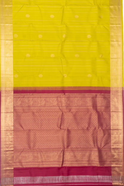 Kanchipuram Silk Vertical Lines And Butta Green Saree