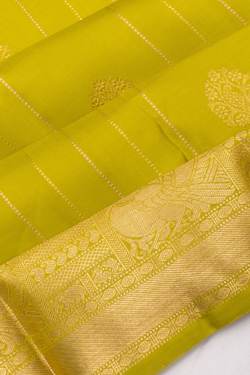 Kanchipuram Silk Vertical Lines And Butta Green Saree
