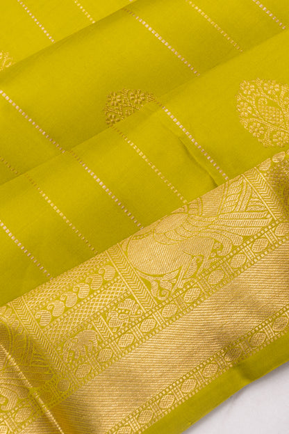 Kanchipuram Silk Vertical Lines And Butta Green Saree