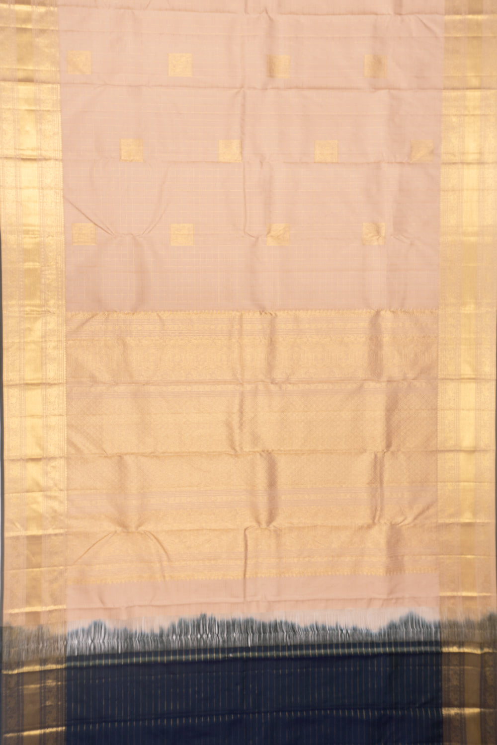 Kanchipuram Silk Checks And Butta Cream Saree