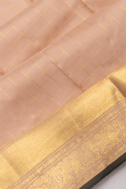 Kanchipuram Silk Checks And Butta Cream Saree
