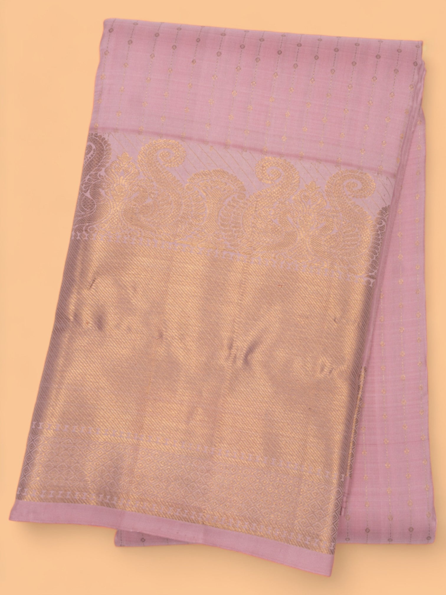 Kanchipuram Silk Vertical Lines Pastel Pink Saree