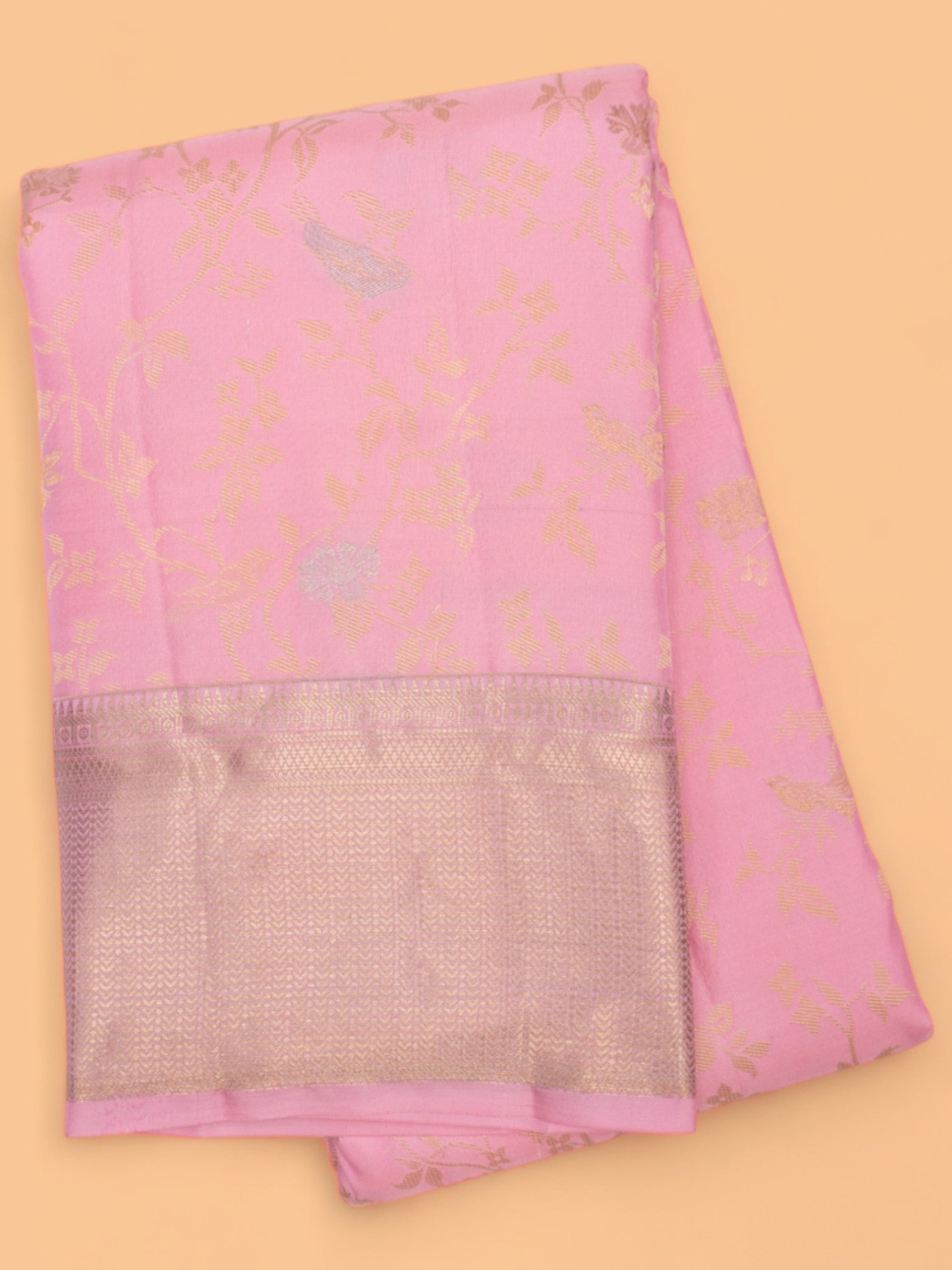 Kanchipuram Silk Jacquard Baby Pink Saree