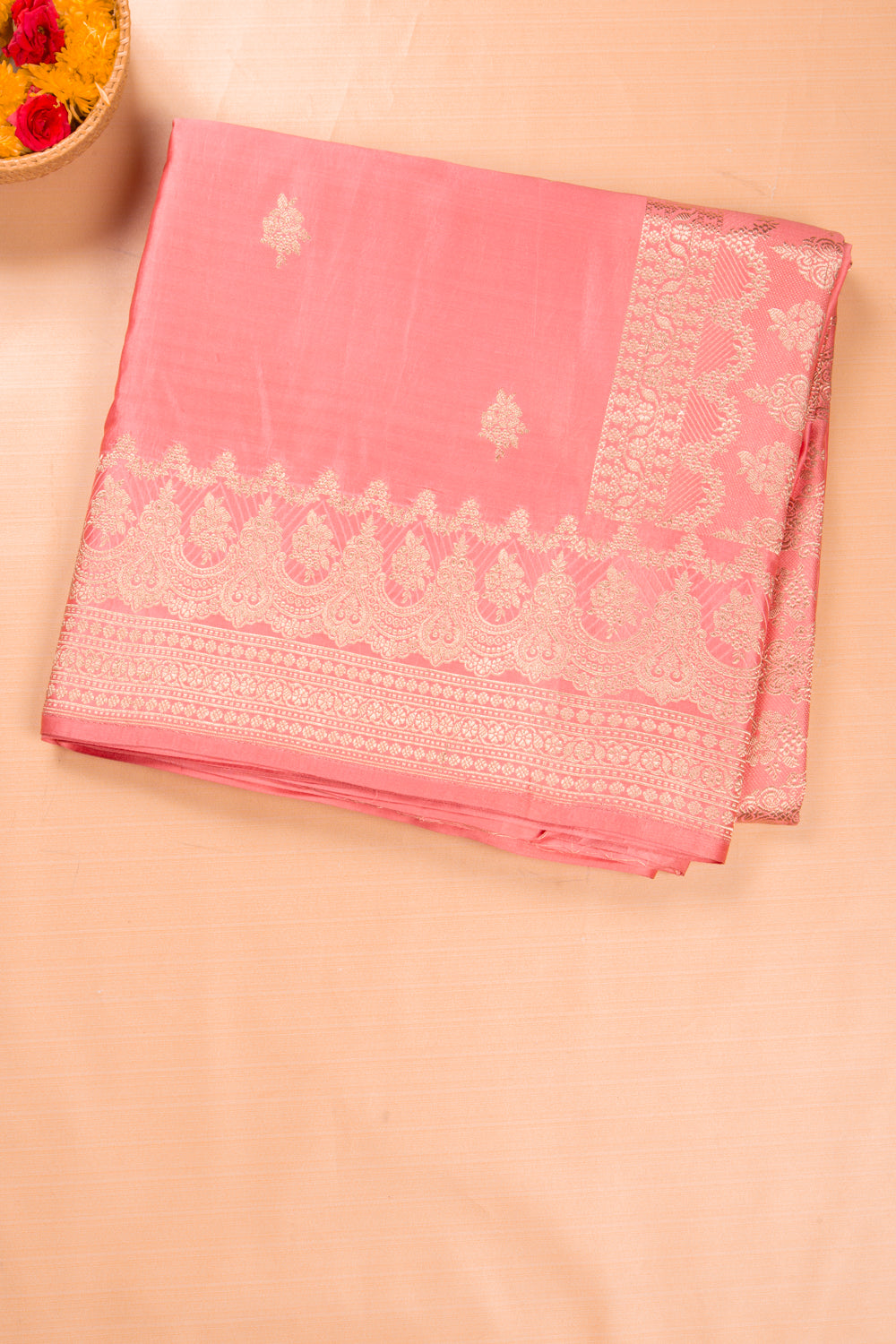 Banarasi Satin Mashru Silk Butta Peach Saree