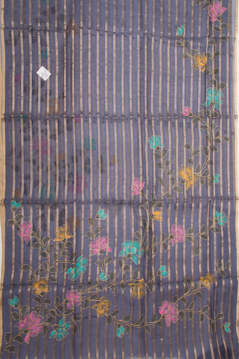 Organza Silk Horizontal Lines Stale Blue Saree