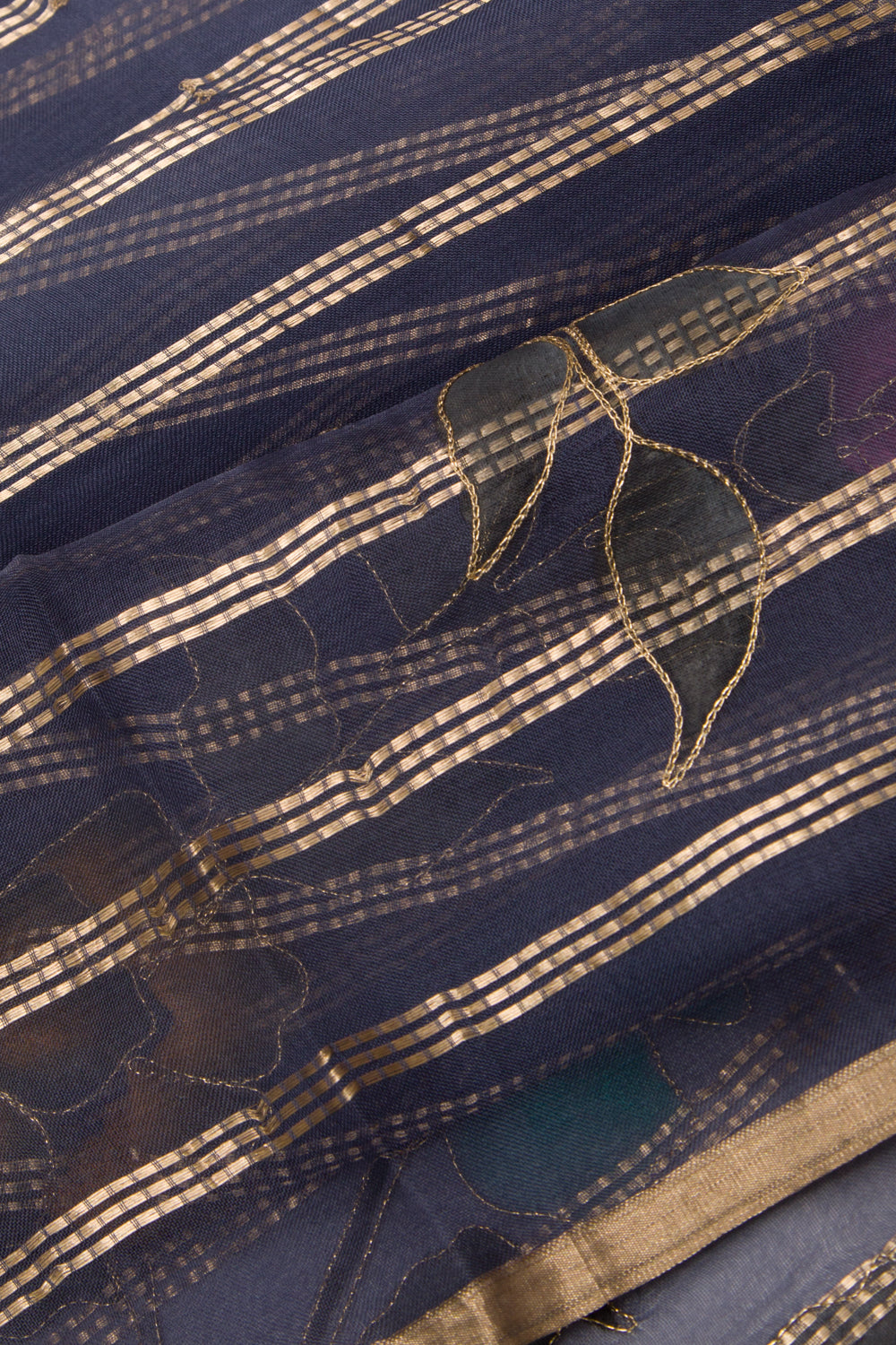 Organza Silk Horizontal Lines Stale Blue Saree