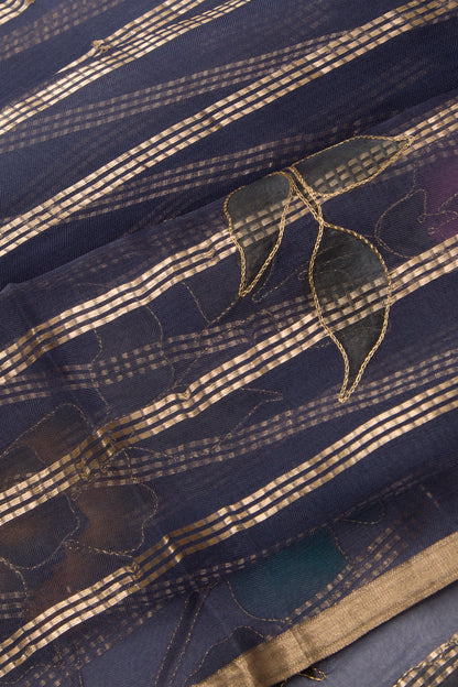 Organza Silk Horizontal Lines Stale Blue Saree