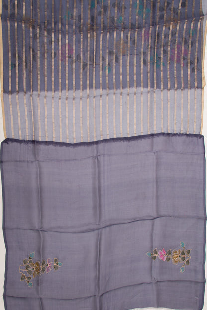 Organza Silk Horizontal Lines Stale Blue Saree