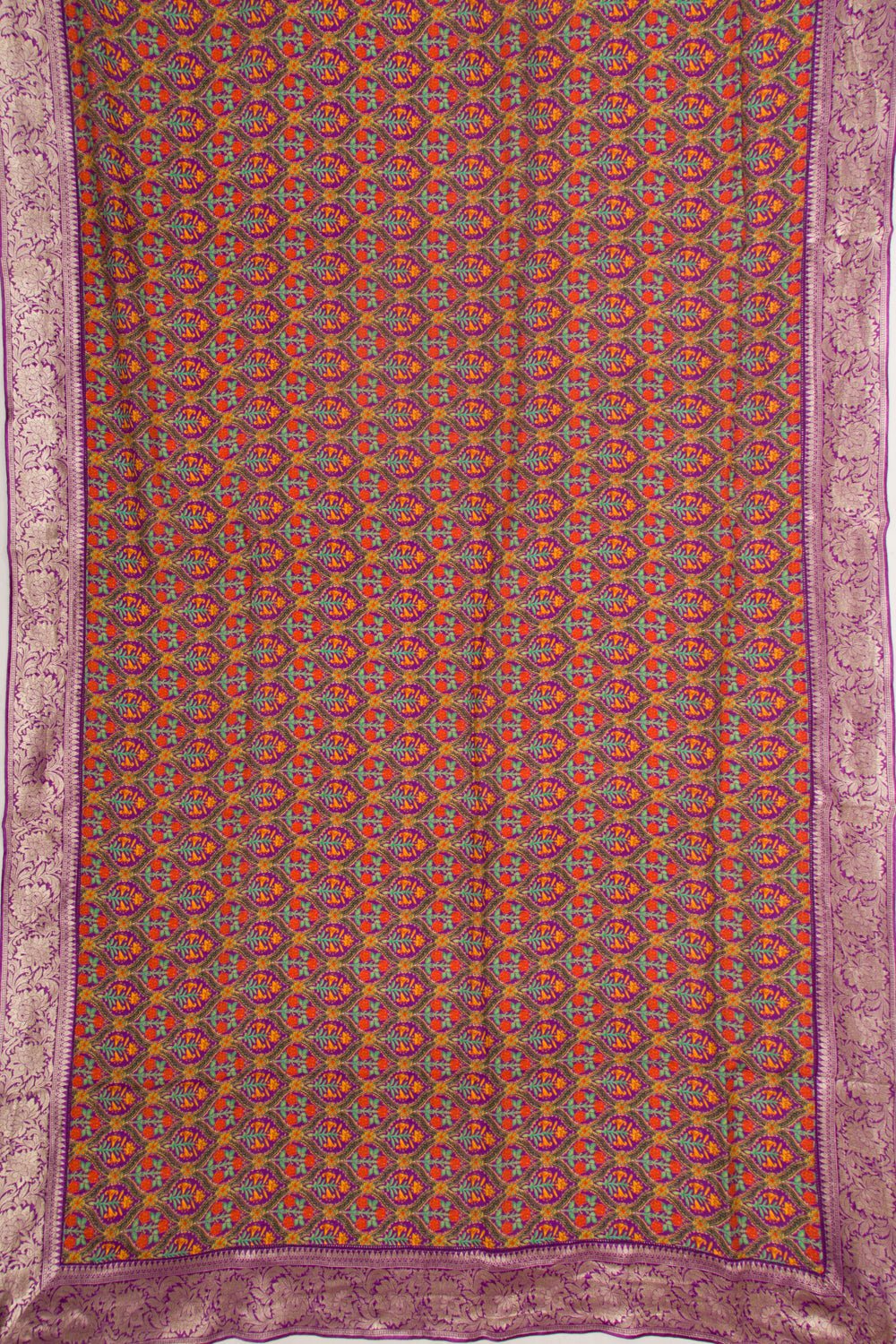 Chanderi Silk Printed Purple Saree With Banarasi Border