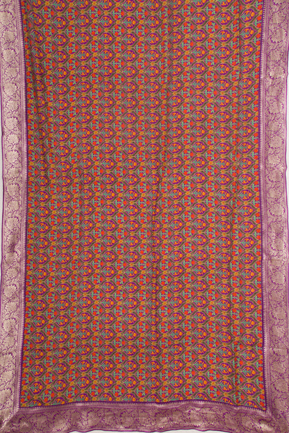 Chanderi Silk Printed Purple Saree With Banarasi Border