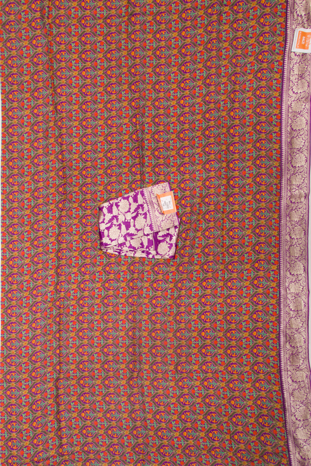 Chanderi Silk Printed Purple Saree With Banarasi Border