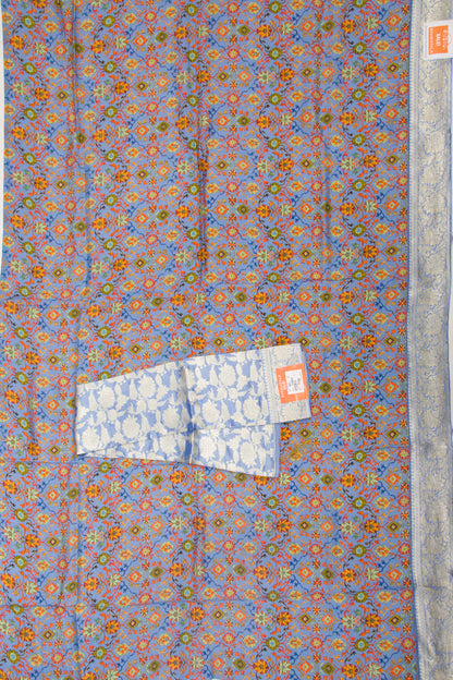 Chanderi Silk Printed Blue Saree With Banarasi Border