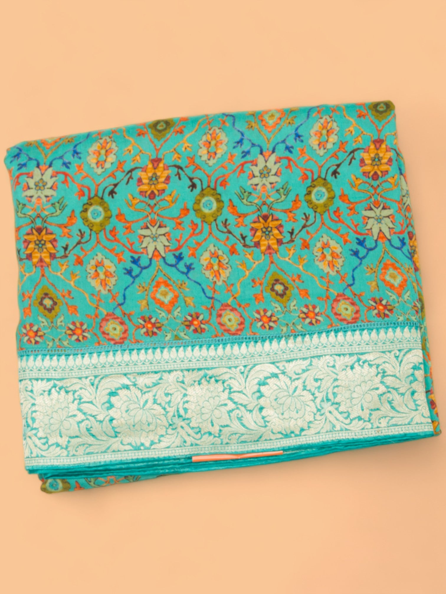 Chanderi Silk Printed Green Saree With Banarasi Border