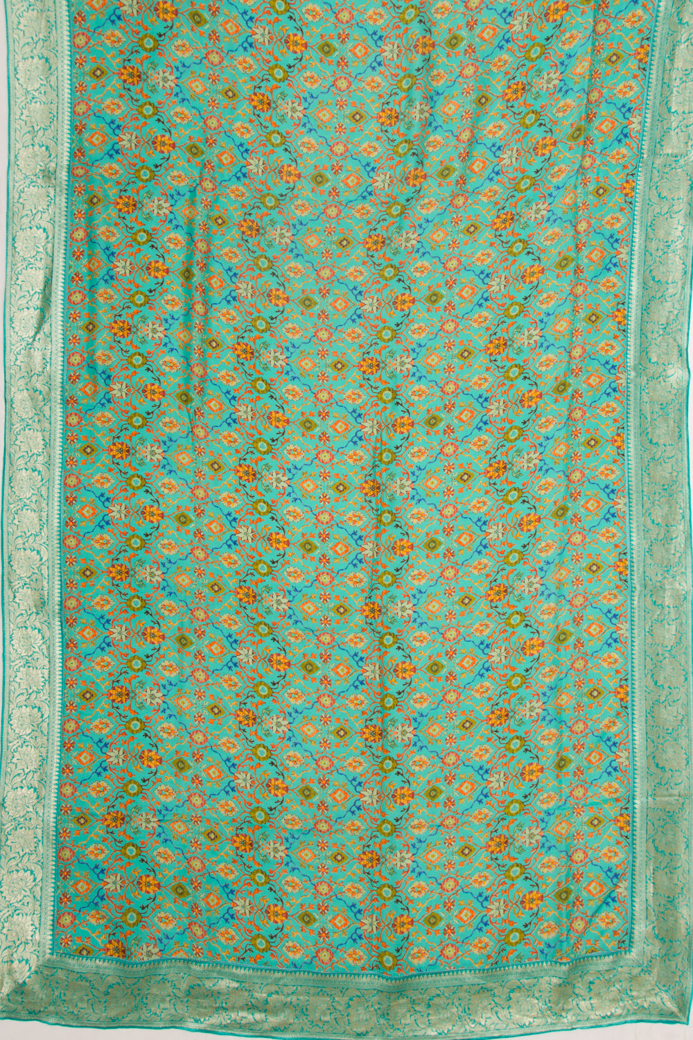 Chanderi Silk Printed Green Saree With Banarasi Border