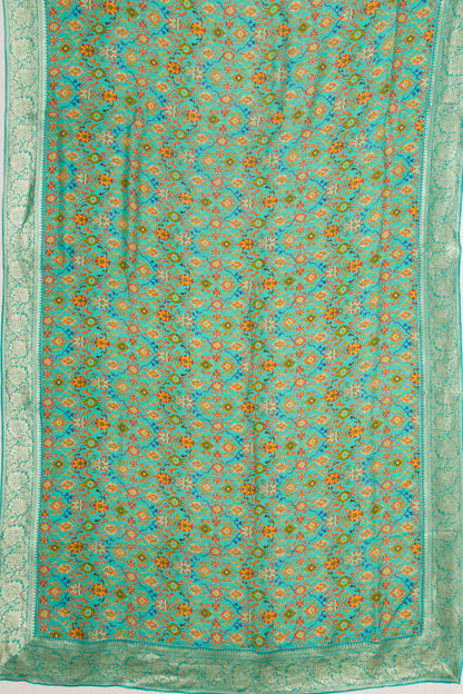 Chanderi Silk Printed Green Saree With Banarasi Border
