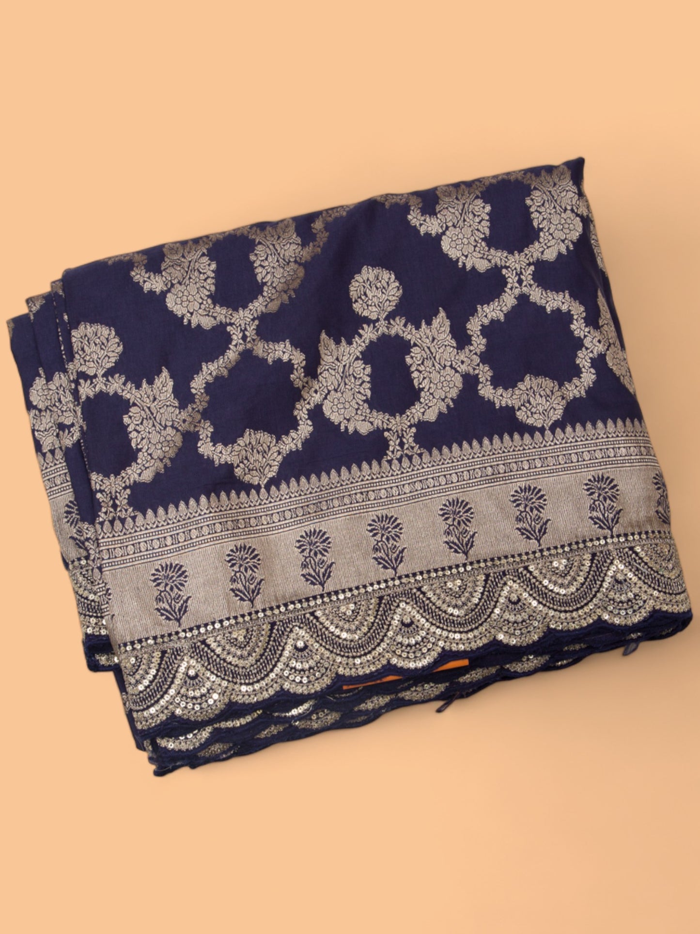 Banarasi Silk Jaal Dark Blue Saree With Embroidery Border