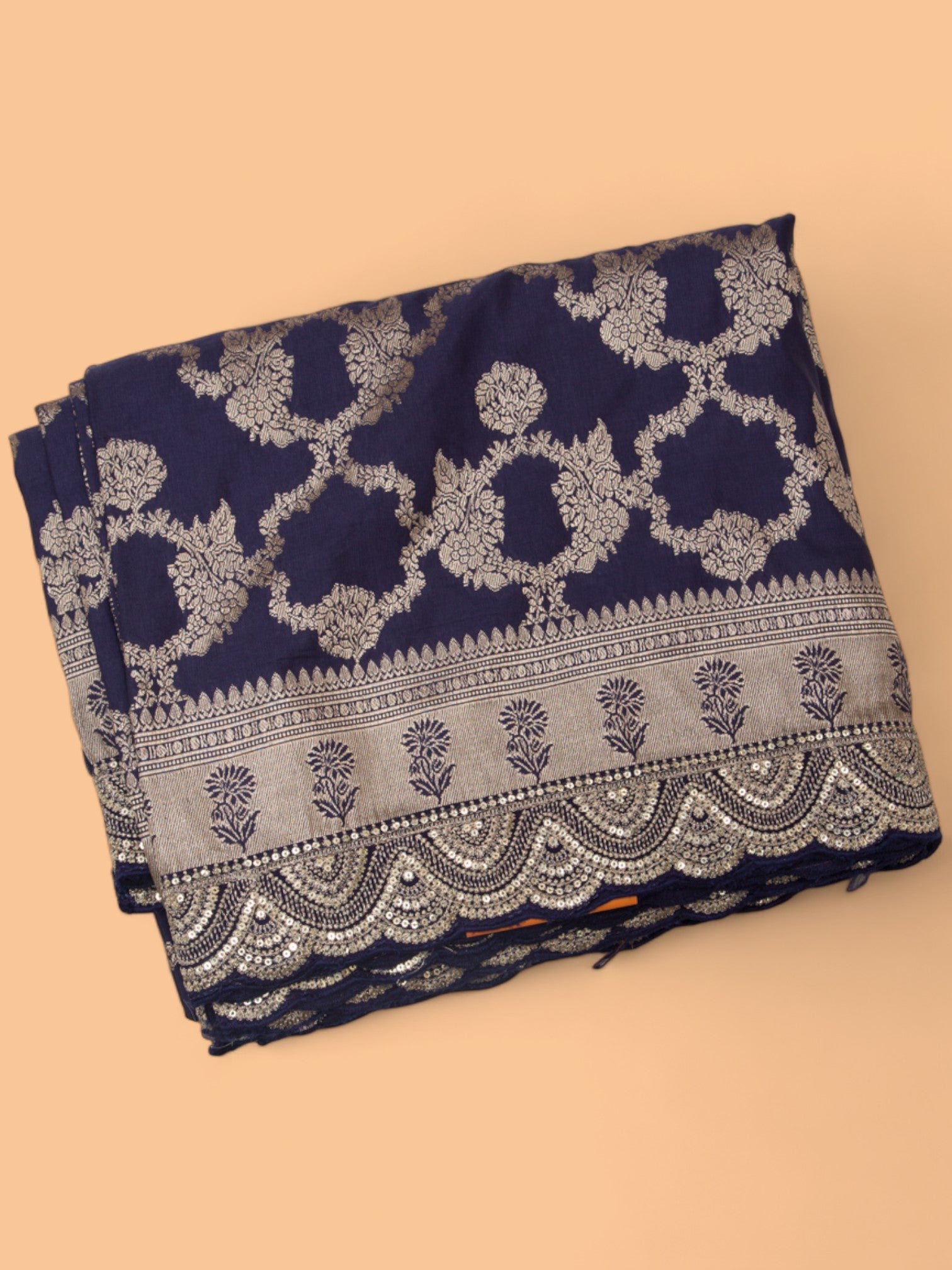 Banarasi Silk Jaal Dark Blue Saree With Embroidery Border