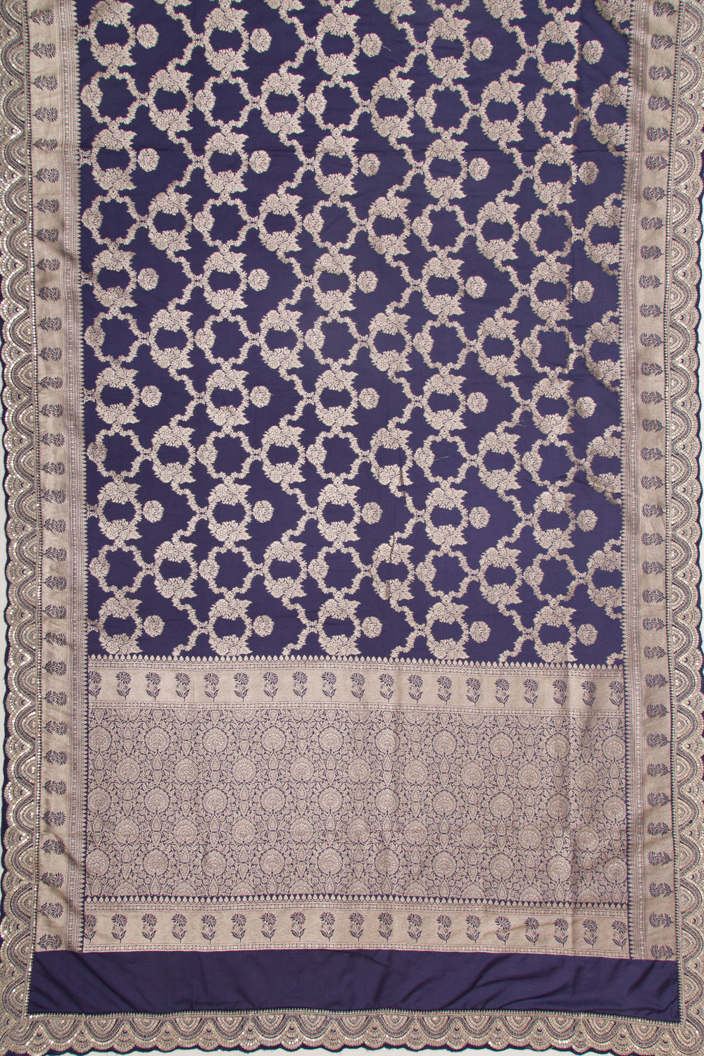 Banarasi Silk Jaal Dark Blue Saree With Embroidery Border