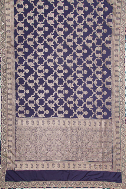Banarasi Silk Jaal Dark Blue Saree With Embroidery Border