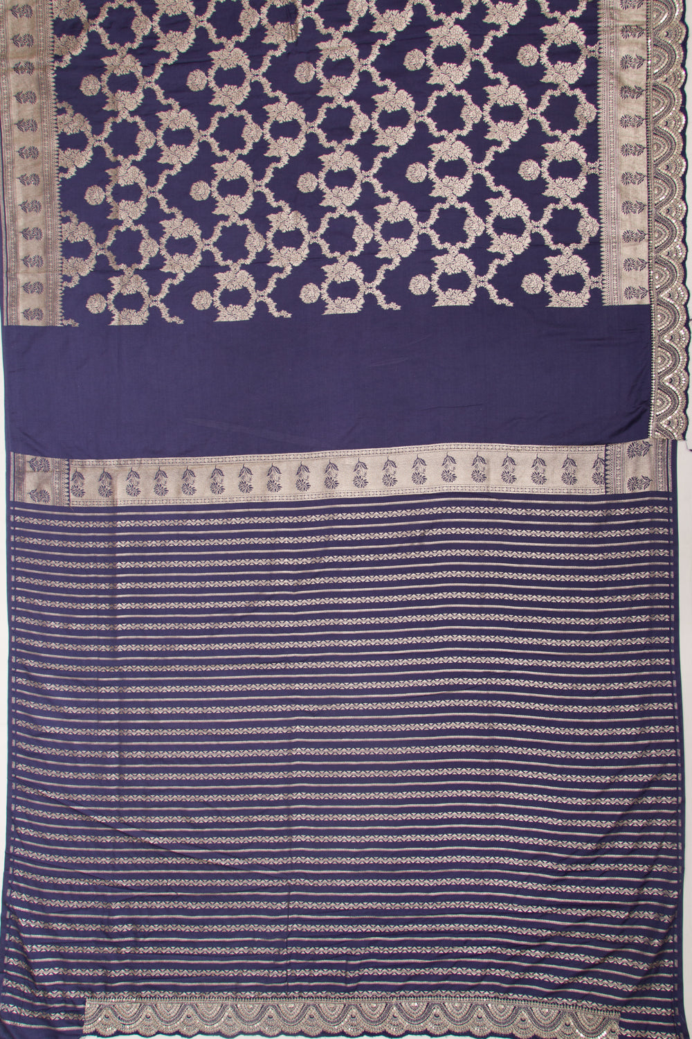 Banarasi Silk Jaal Dark Blue Saree With Embroidery Border