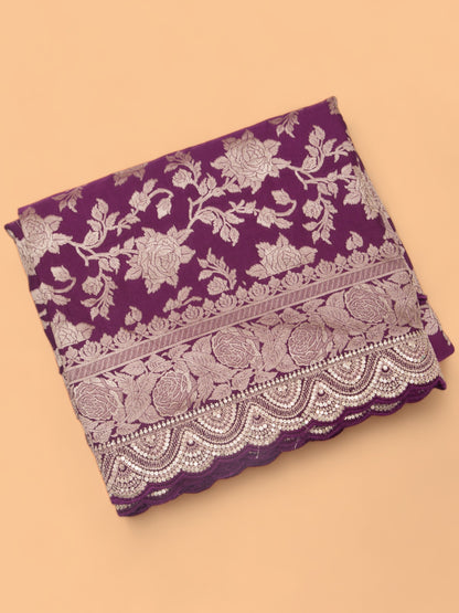 Banarasi Silk Jaal Purple Saree With Embroidery Border