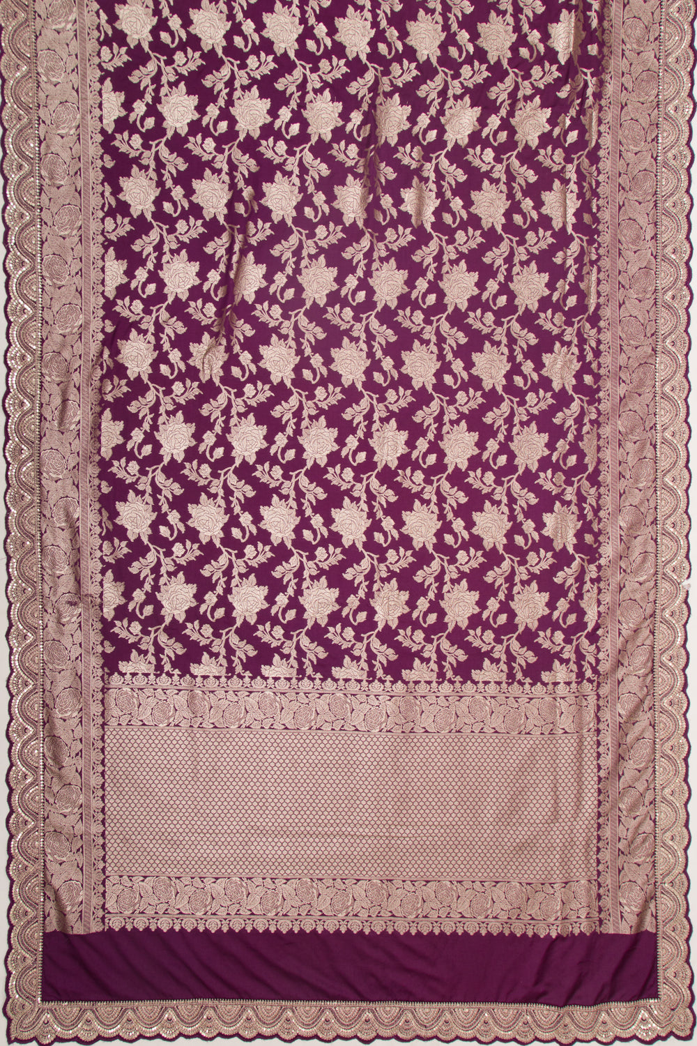 Banarasi Silk Jaal Purple Saree With Embroidery Border