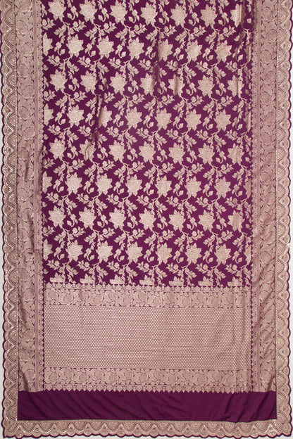 Banarasi Silk Jaal Purple Saree With Embroidery Border