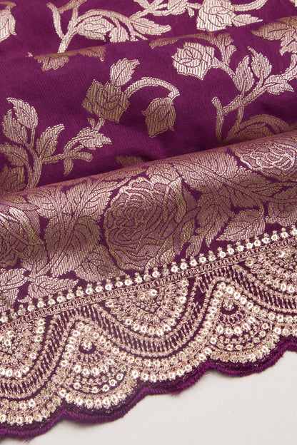 Banarasi Silk Jaal Purple Saree With Embroidery Border
