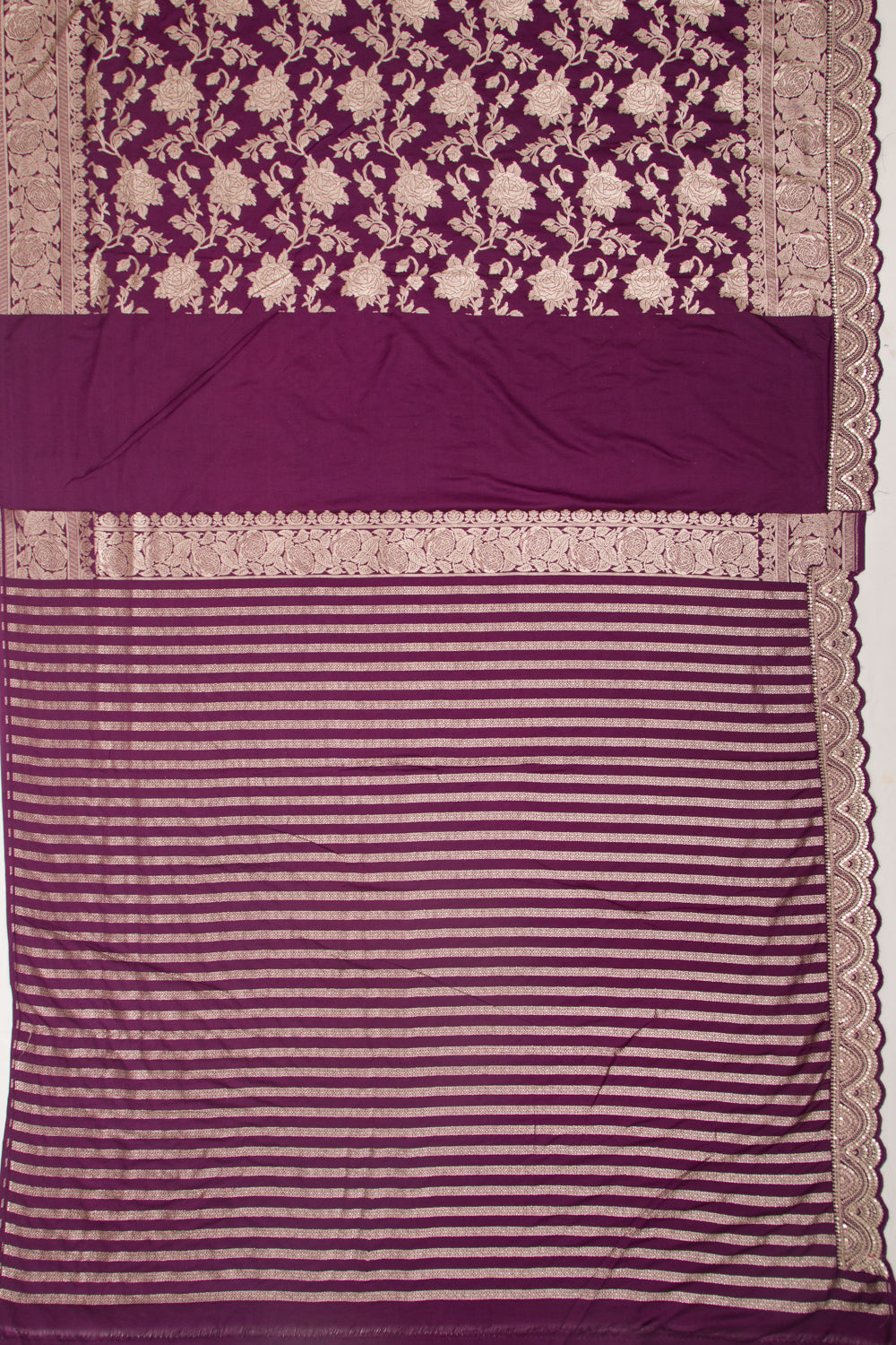 Banarasi Silk Jaal Purple Saree With Embroidery Border