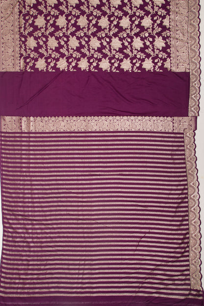 Banarasi Silk Jaal Purple Saree With Embroidery Border
