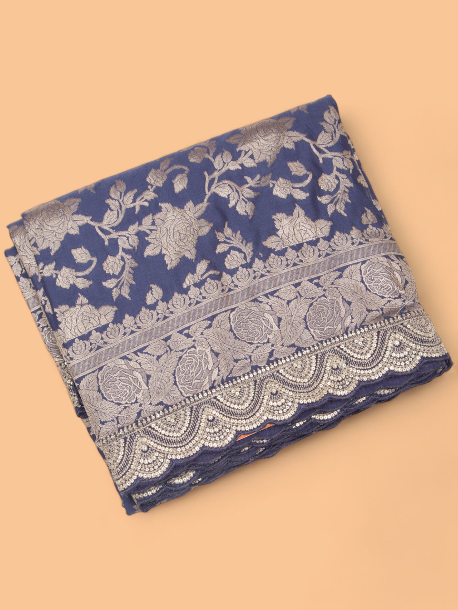 Banarasi Silk Jaal Stale Blue Saree