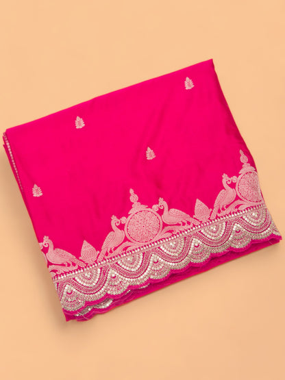 Banarasi Silk Butta Pink Saree With Embroidery Border