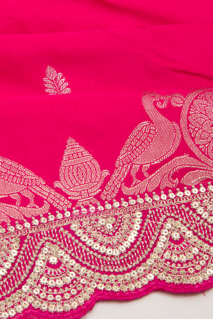 Banarasi Silk Butta Pink Saree With Embroidery Border