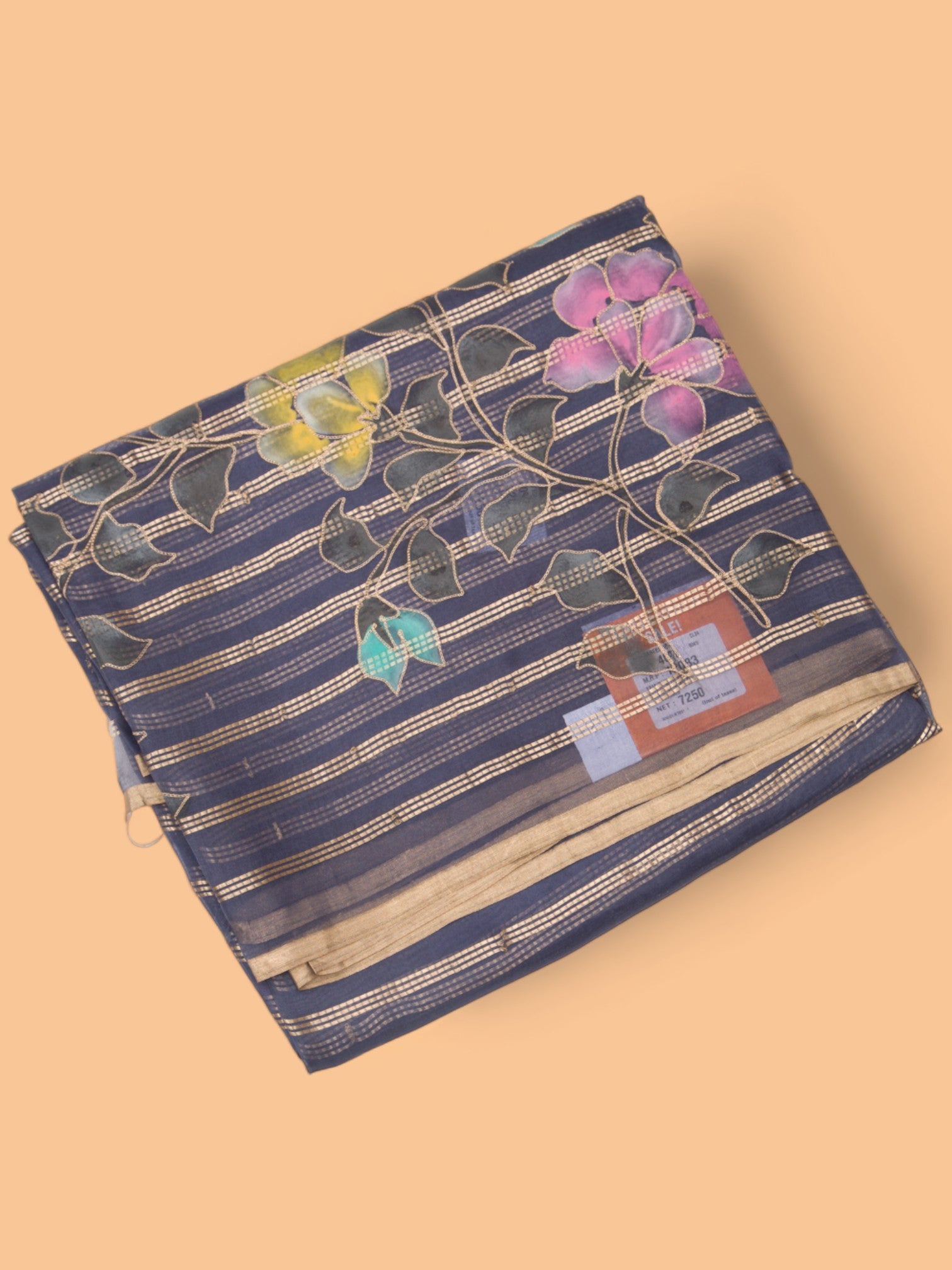 Organza Silk Horizontal Lines Grey Saree