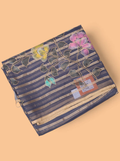 Organza Silk Horizontal Lines Grey Saree