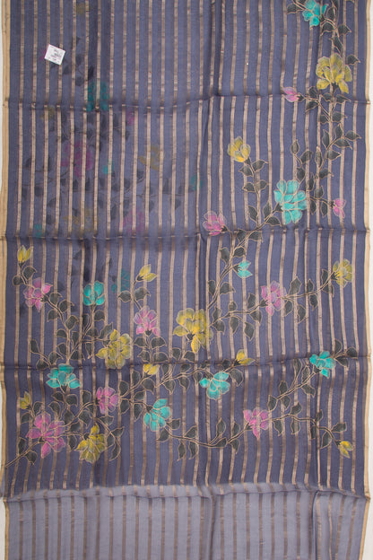 Organza Silk Horizontal Lines Grey Saree