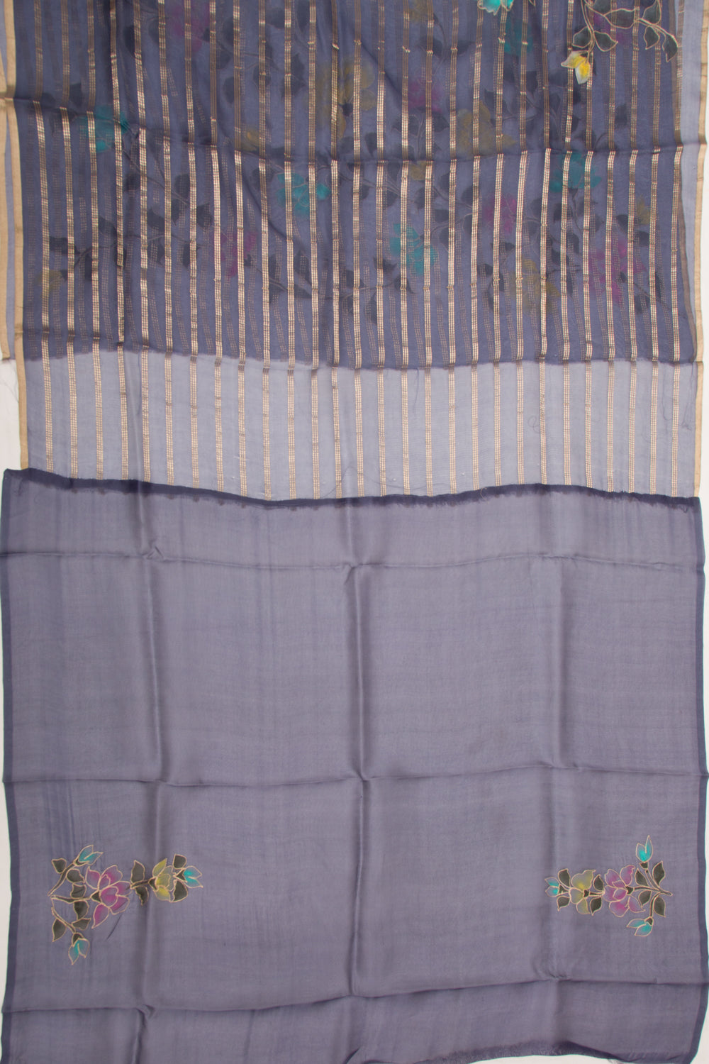 Organza Silk Horizontal Lines Grey Saree