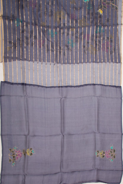 Organza Silk Horizontal Lines Grey Saree