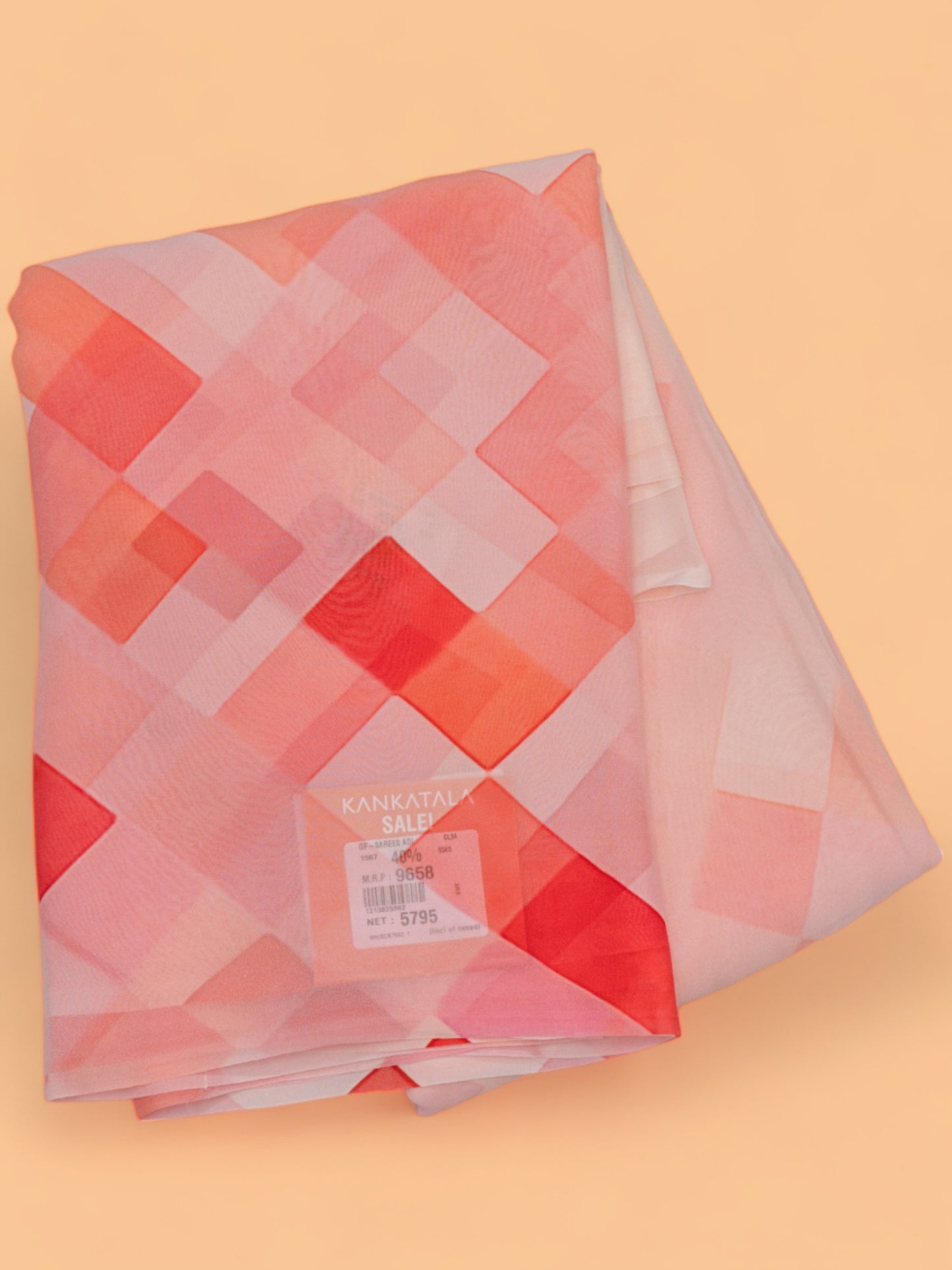 Georgette Geometrical Prints Pastel Orange Saree