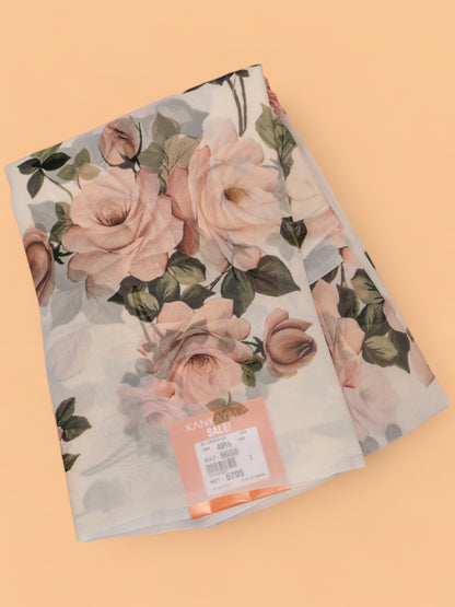 Georgette Floral Printed Off White Saree