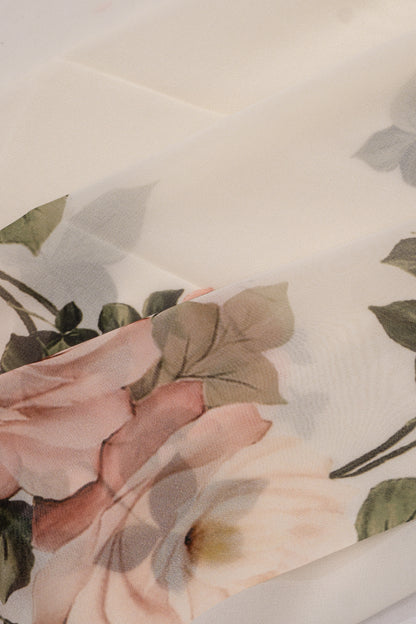 Georgette Floral Printed Off White Saree