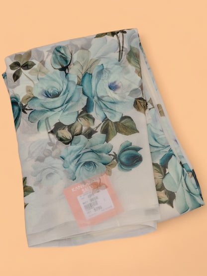 Georgette Floral Printed Off White Saree