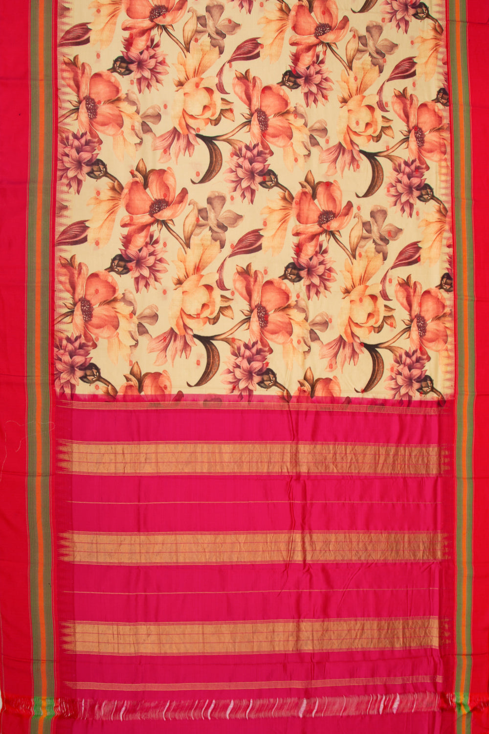 Soft Silk Floral Printed Cream Saree