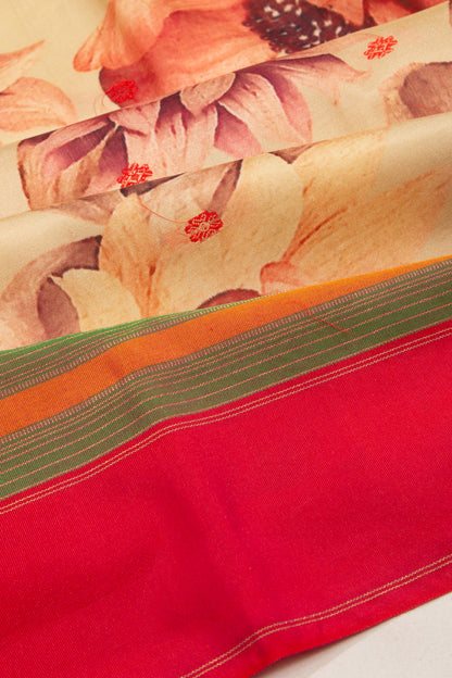 Soft Silk Floral Printed Cream Saree