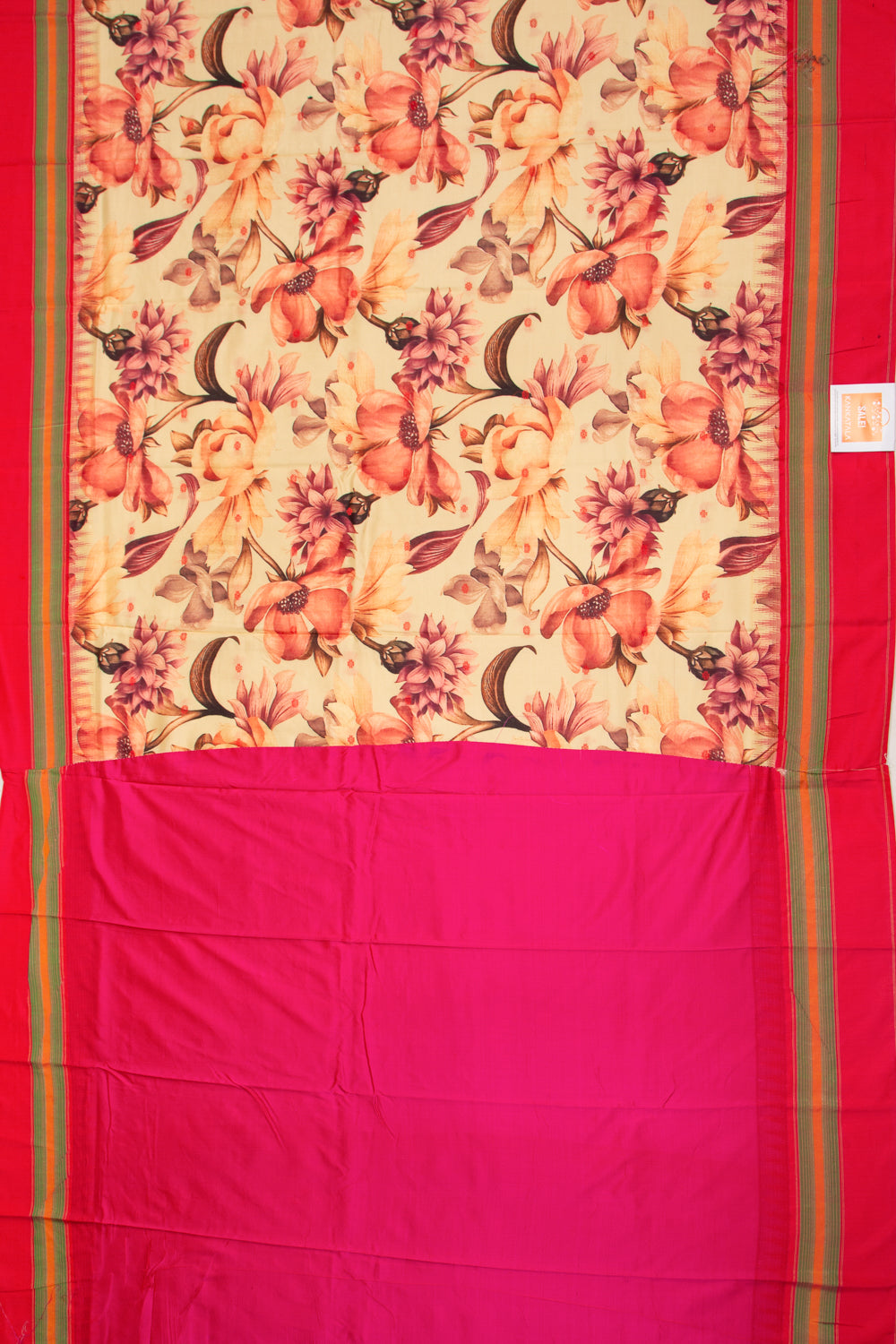 Soft Silk Floral Printed Cream Saree