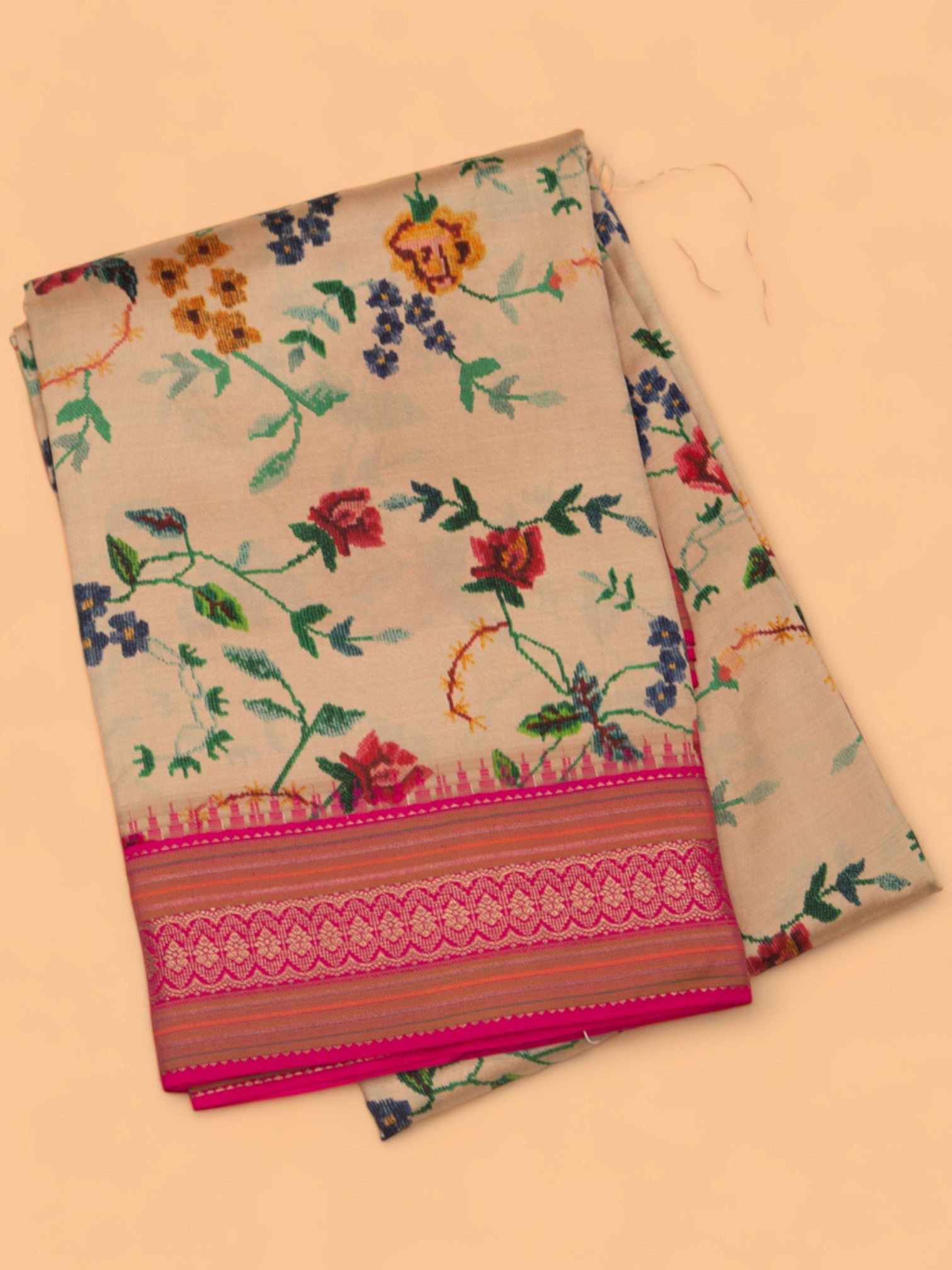 Soft Silk Floral Printed Beige Saree