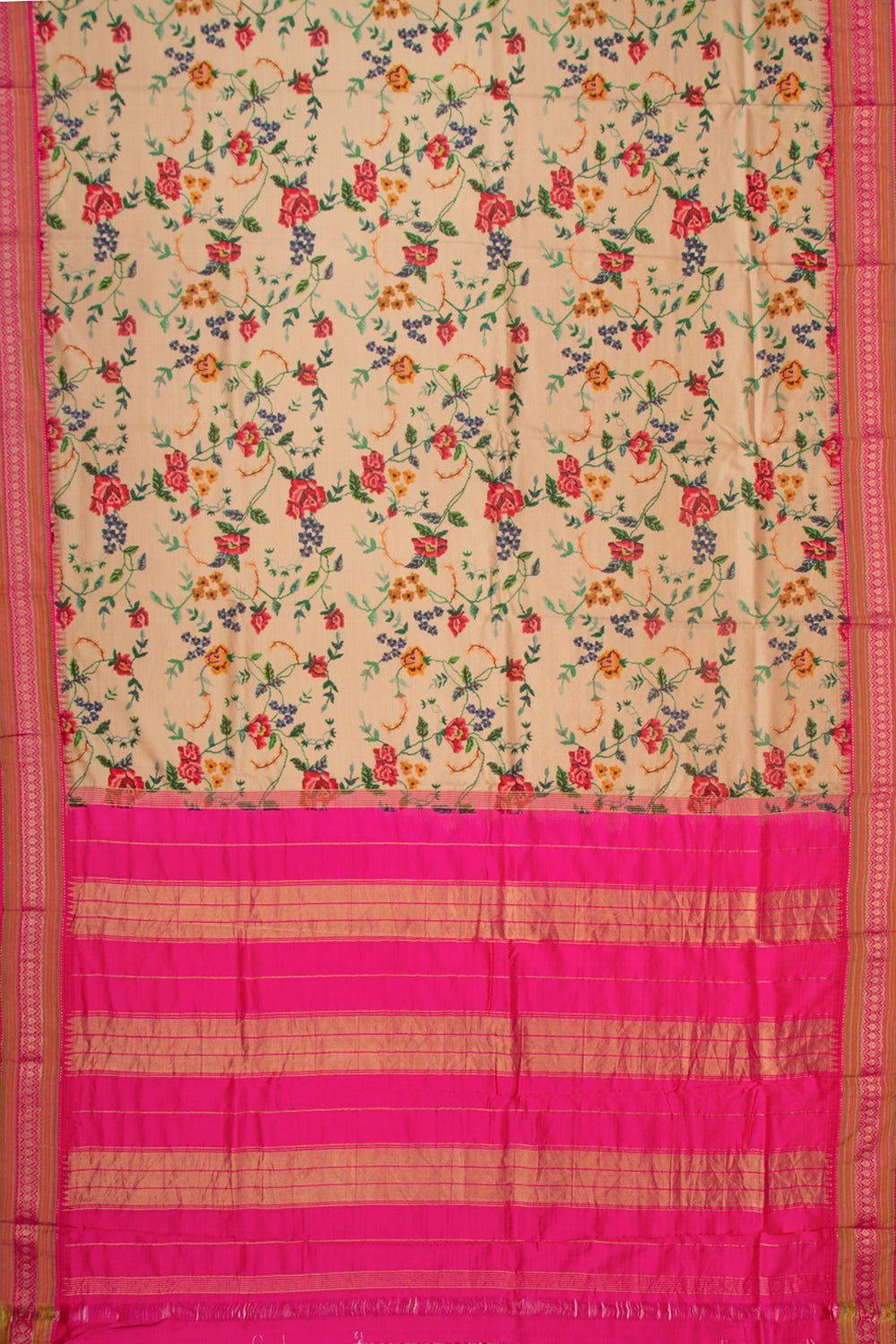 Soft Silk Floral Printed Beige Saree